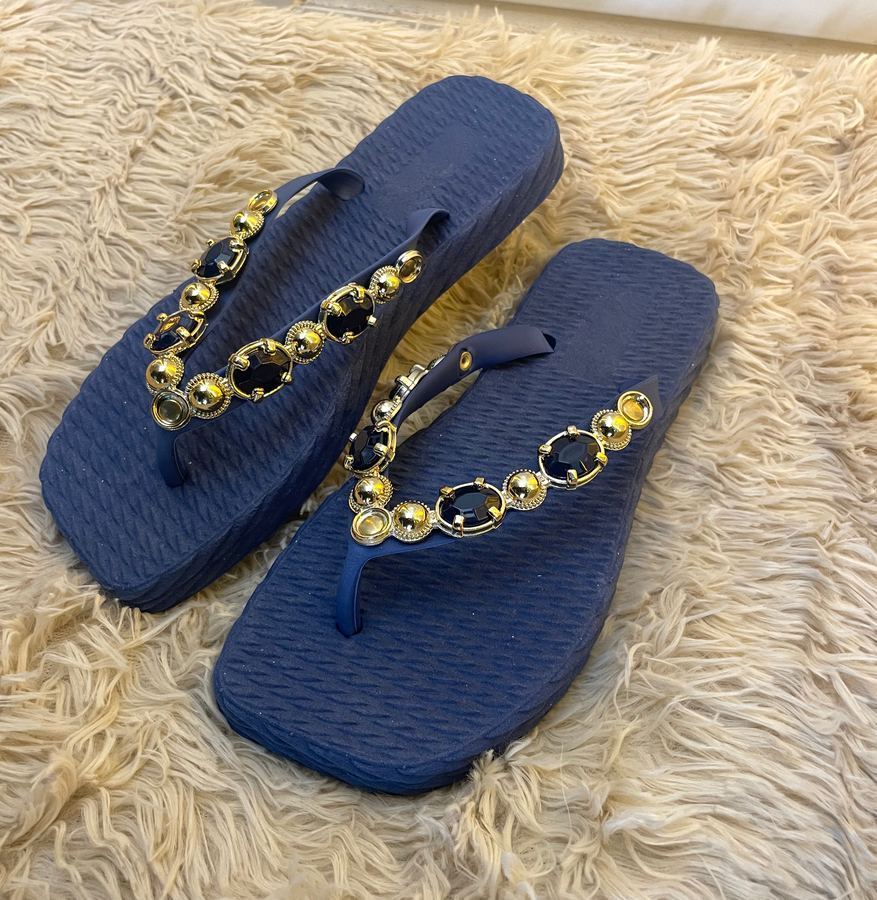 Rasteira Azul Royal com Pedraria