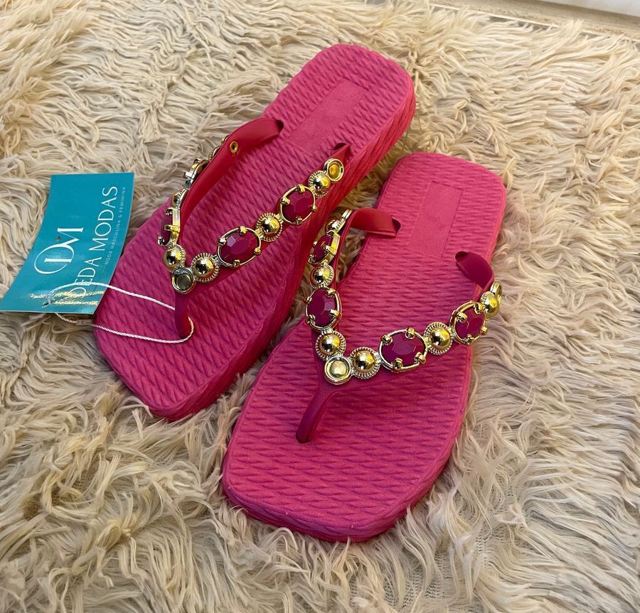 Rasteira Rosa Pink com Pedraria