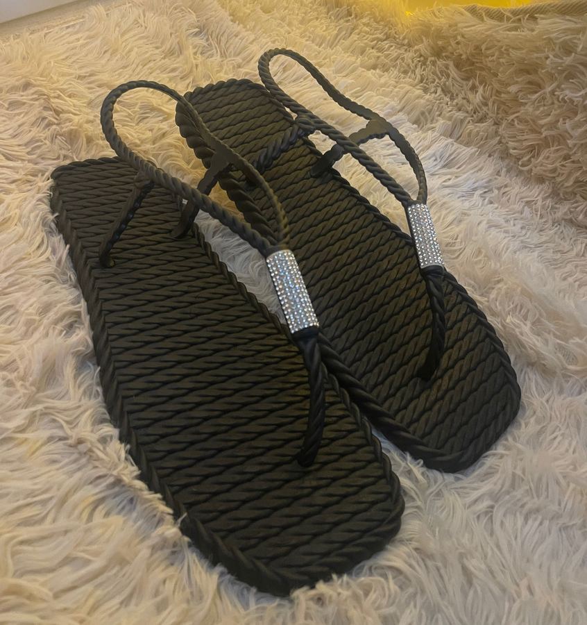 Chinelo Corda Preto com Brilho
