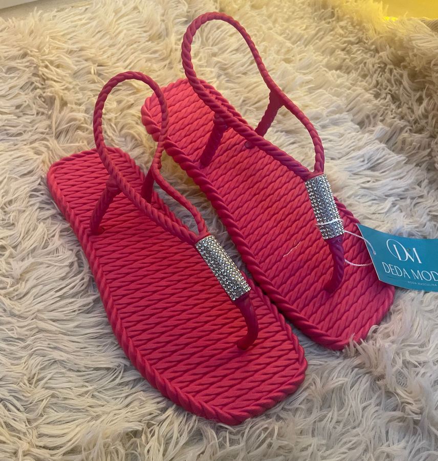 Chinelo Corda Rosa Pink com Brilho
