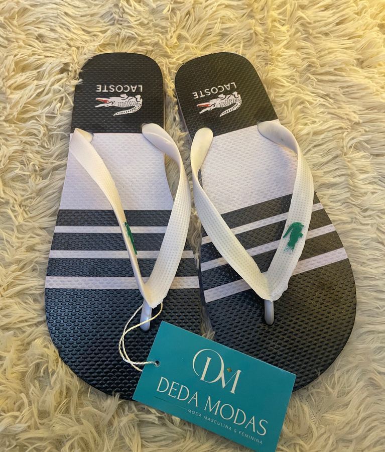 Chinelo Masculino Lacoste Listrado Branco e Branco