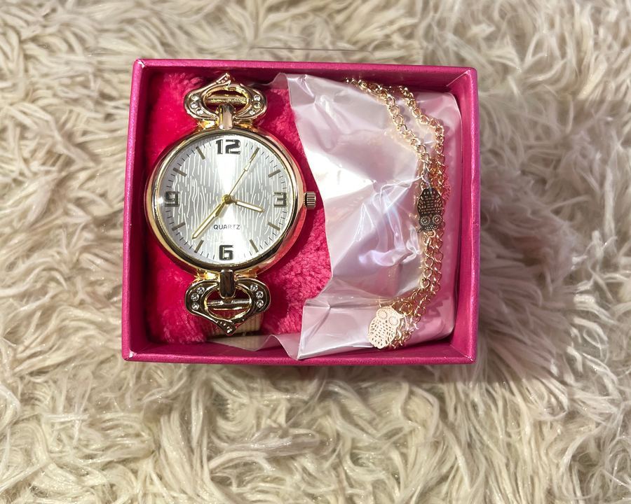 kit Relógio Dourado e Pulseira com Corujas