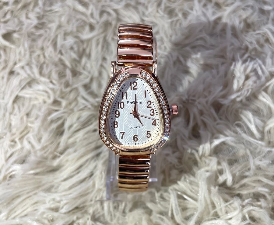 Relógio Rose Gold Formato Gota com Strass