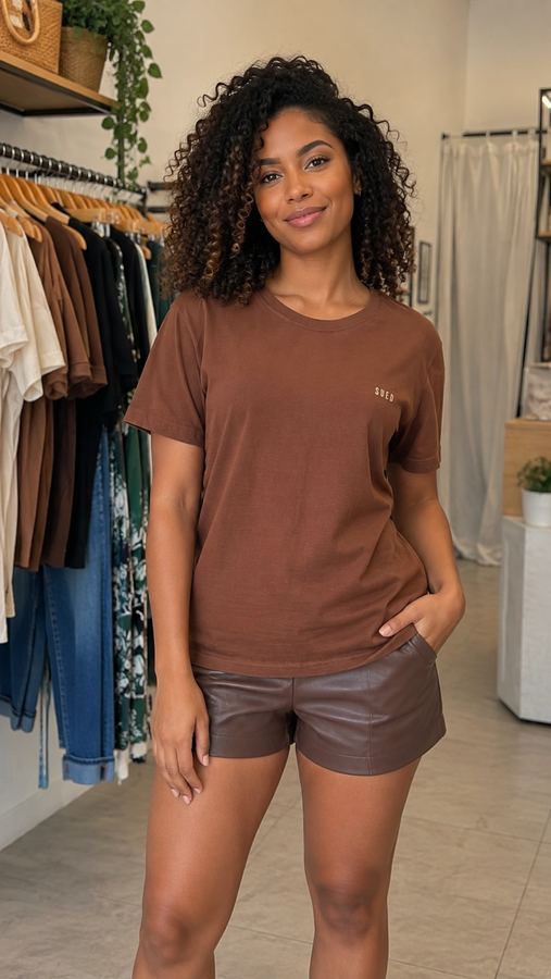 T-shirt Feminina Básica Marrom
