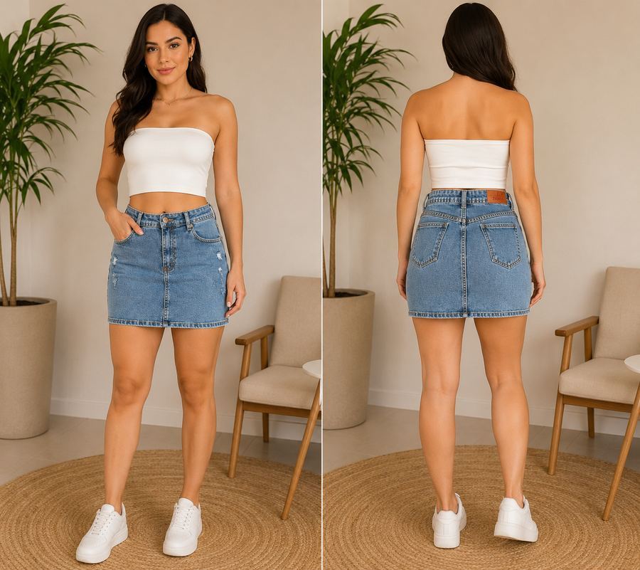 Saia Jeans Feminina curta destroyed